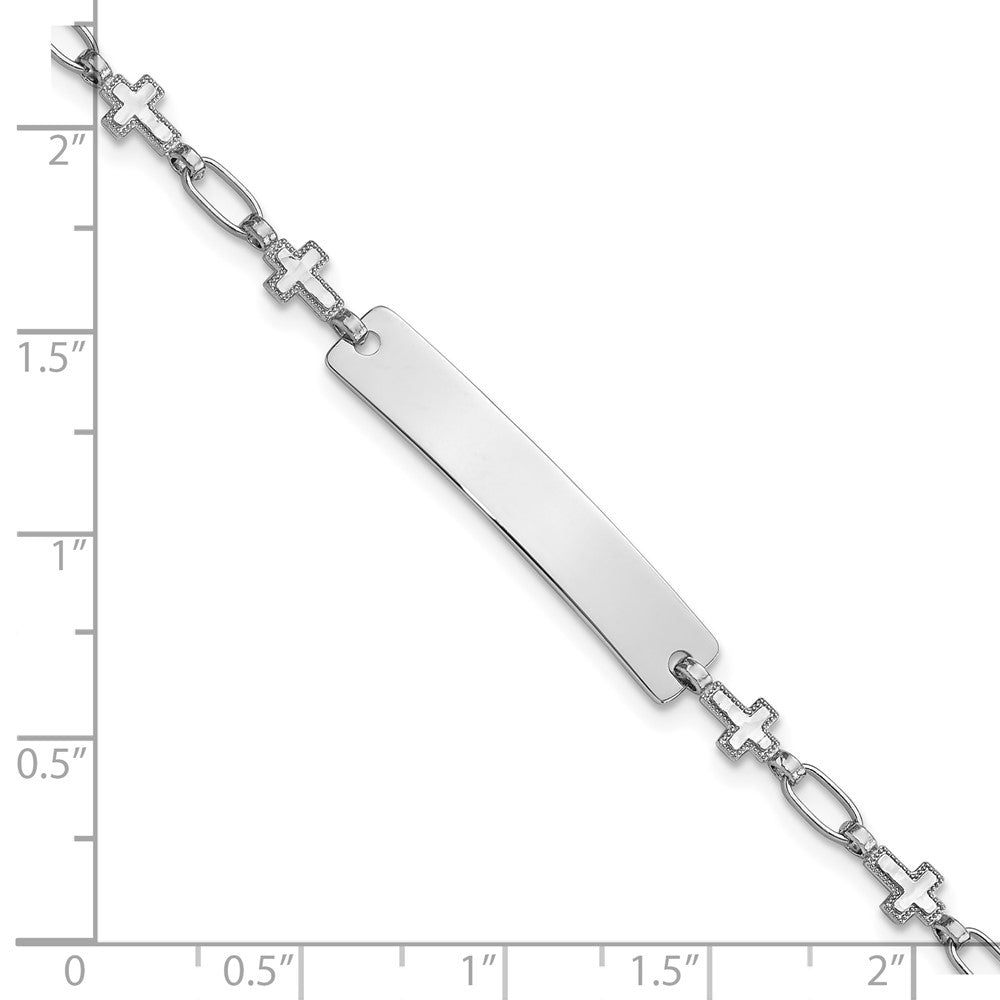 Sterling Silver Rhodium-plated Cross ID Bracelet