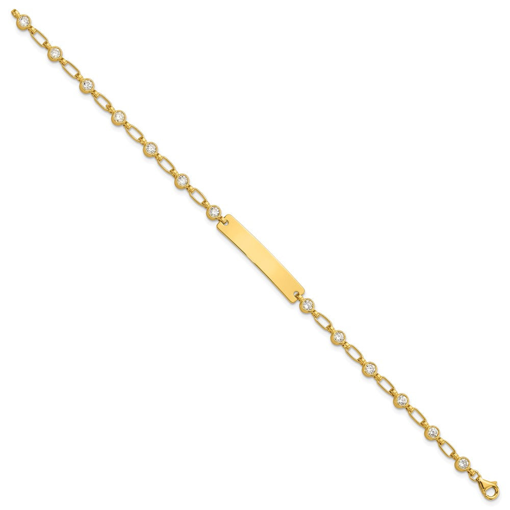 Sterling Silver Gold-plated 7.5 inch Bezel CZ ID Bracelet