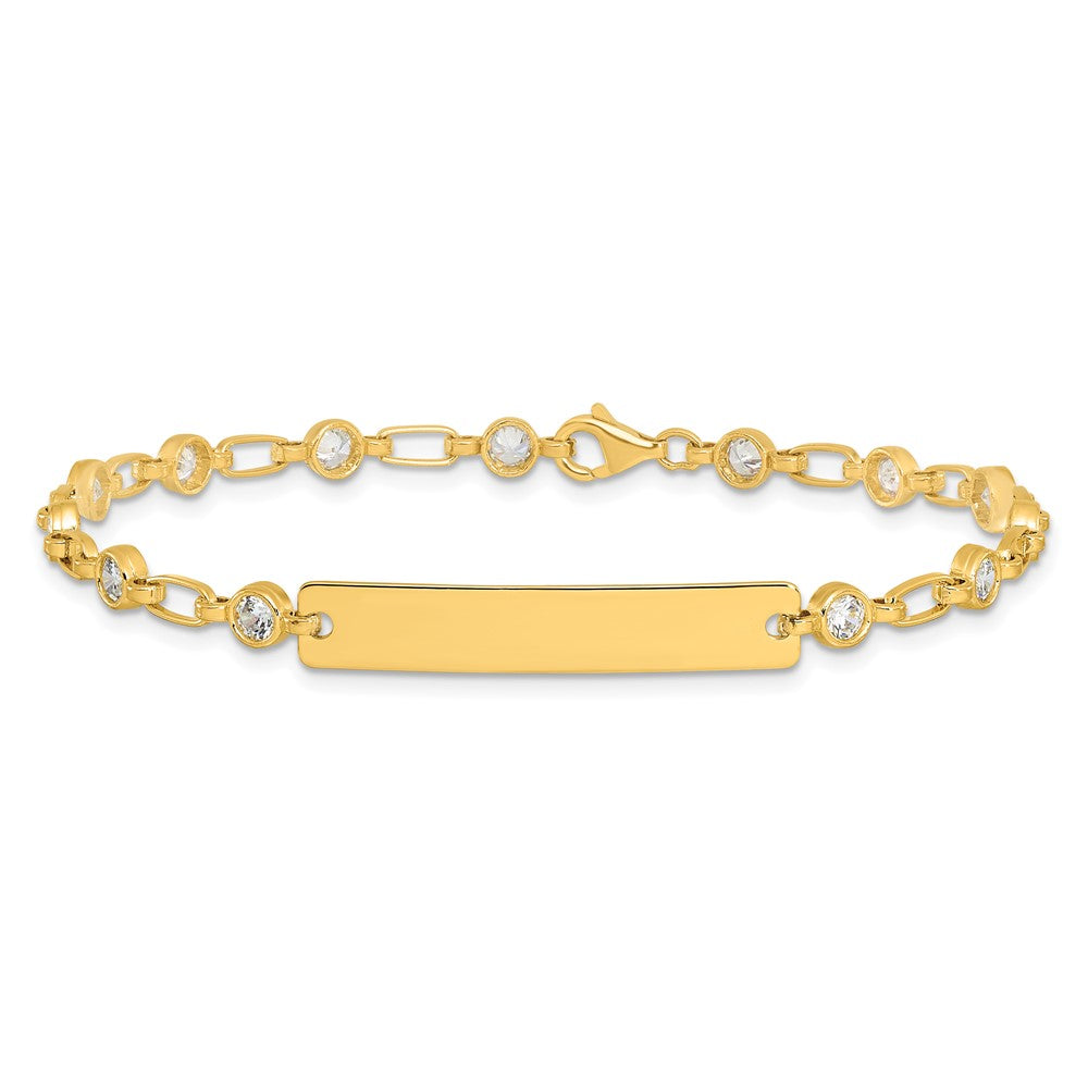 Sterling Silver Gold-plated 7.5 inch Bezel CZ ID Bracelet