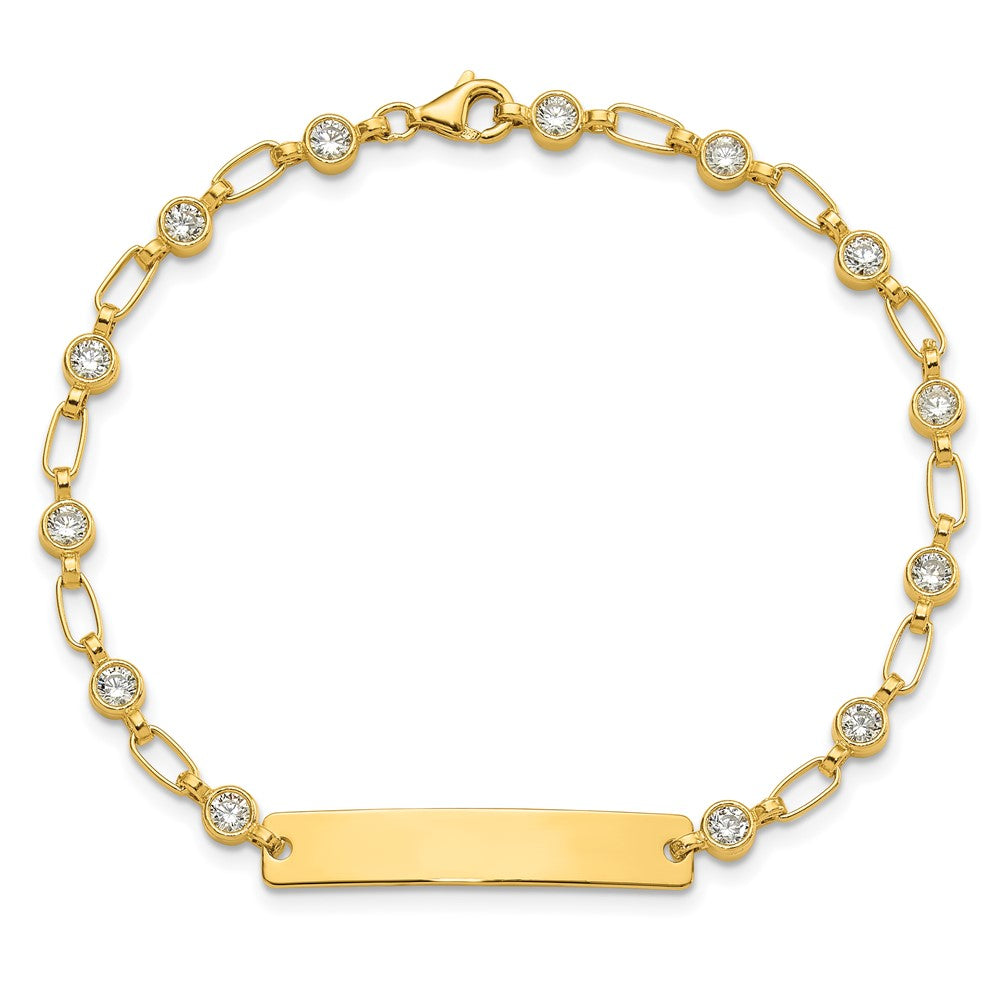 Sterling Silver Gold-plated 7.5 inch Bezel CZ ID Bracelet