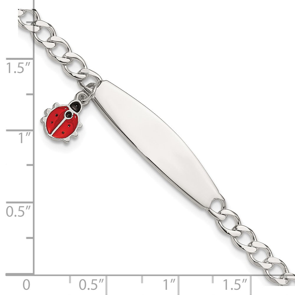 Sterling Silver Polished and Enameled Ladybug Children's ID Bracelet