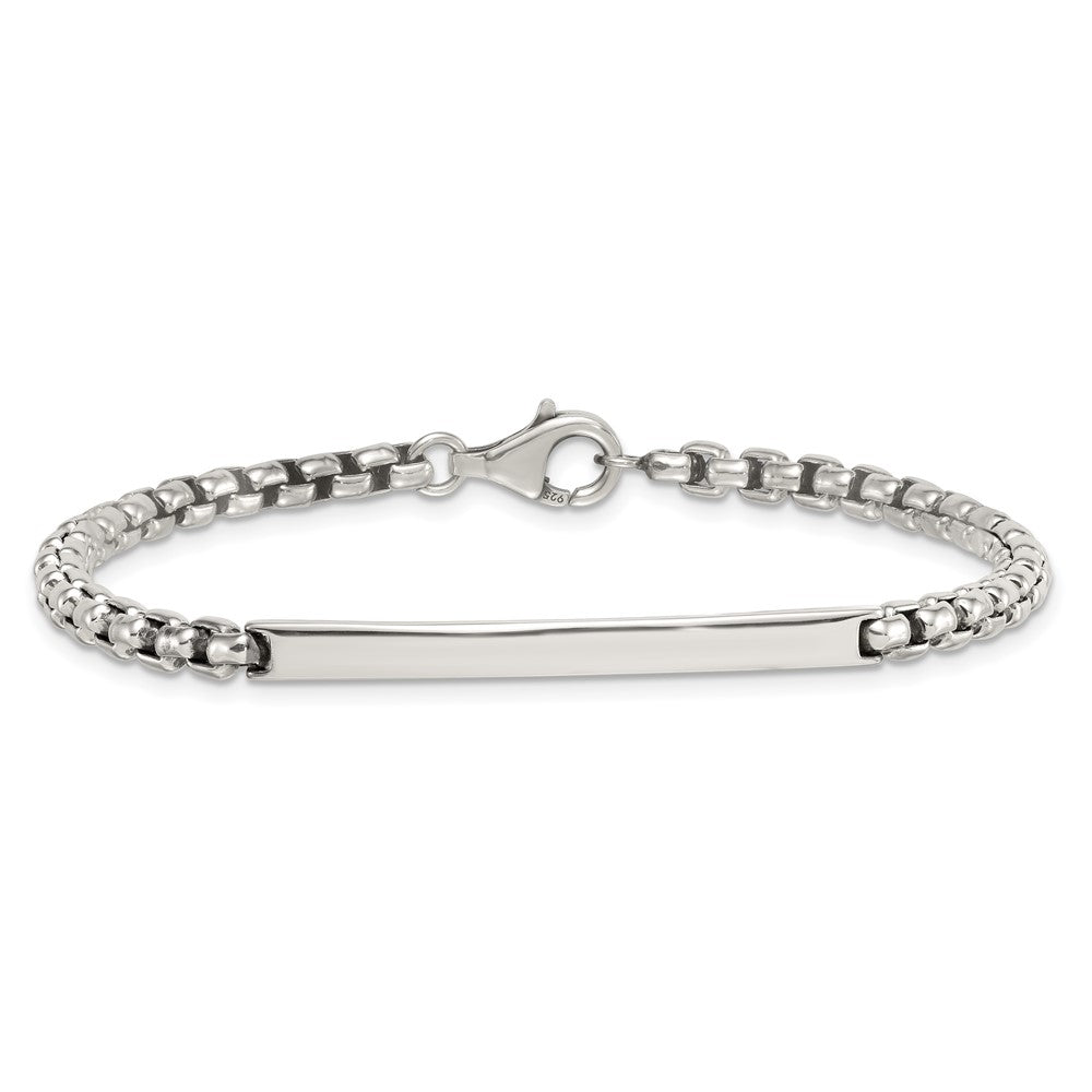 Sterling Silver Antiqued Round Box Chain 8 Inch Men's ID/Bar Bracelet