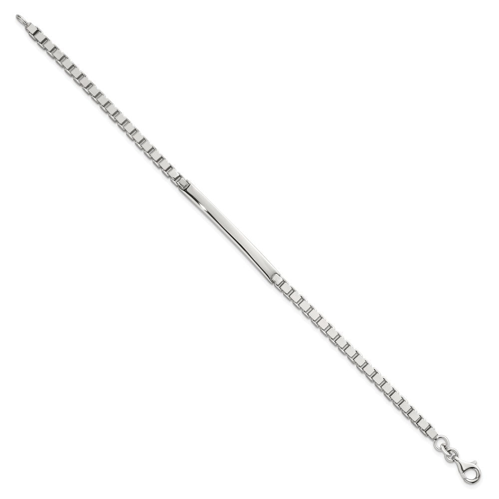 Sterling Silver Polished 3.7mm Box Chain 8 Inch Men's ID/Bar Bracelet