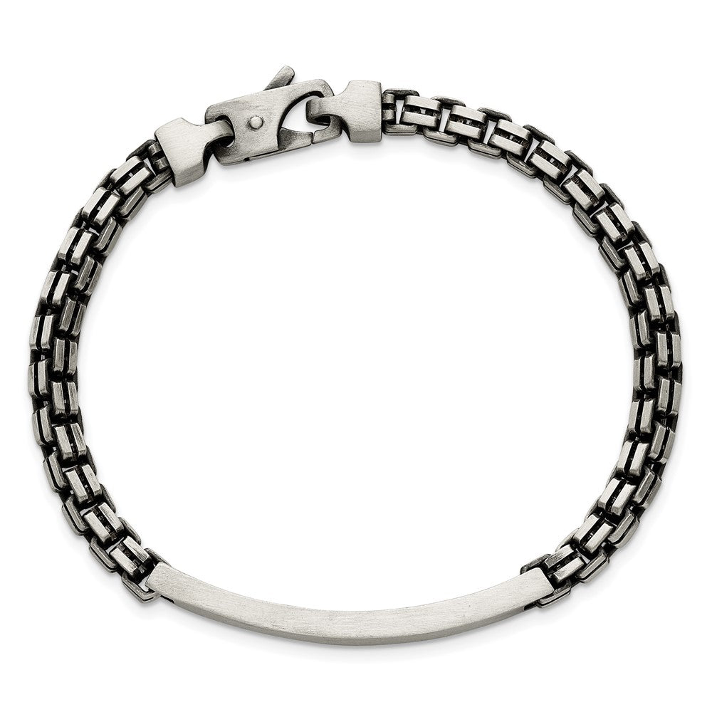 Sterling Silver Antiqued Brushed Box Link Plate 6mm 8in ID Bracelet