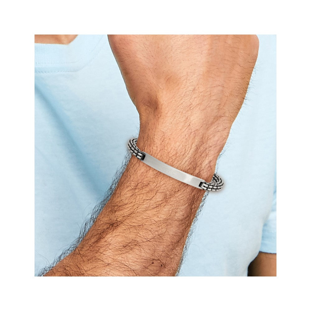 Sterling Silver Antiqued Brushed Box Link Plate 6mm 8in ID Bracelet