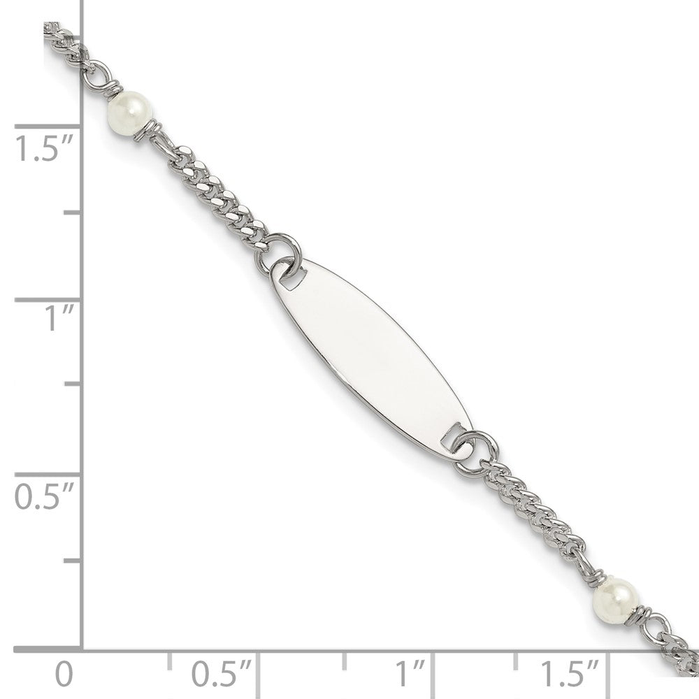 SS Polished Curb Link and Acrylic Pearl 5in w/1in Ext Childrens ID Bracelet