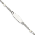 SS Polished Curb Link and Acrylic Pearl 5in w/1in Ext Childrens ID Bracelet