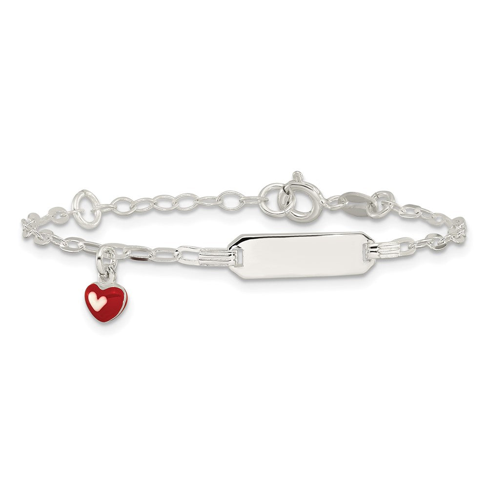 SS Polished Enameled Heart w/ ext Children's ID Bracelet
