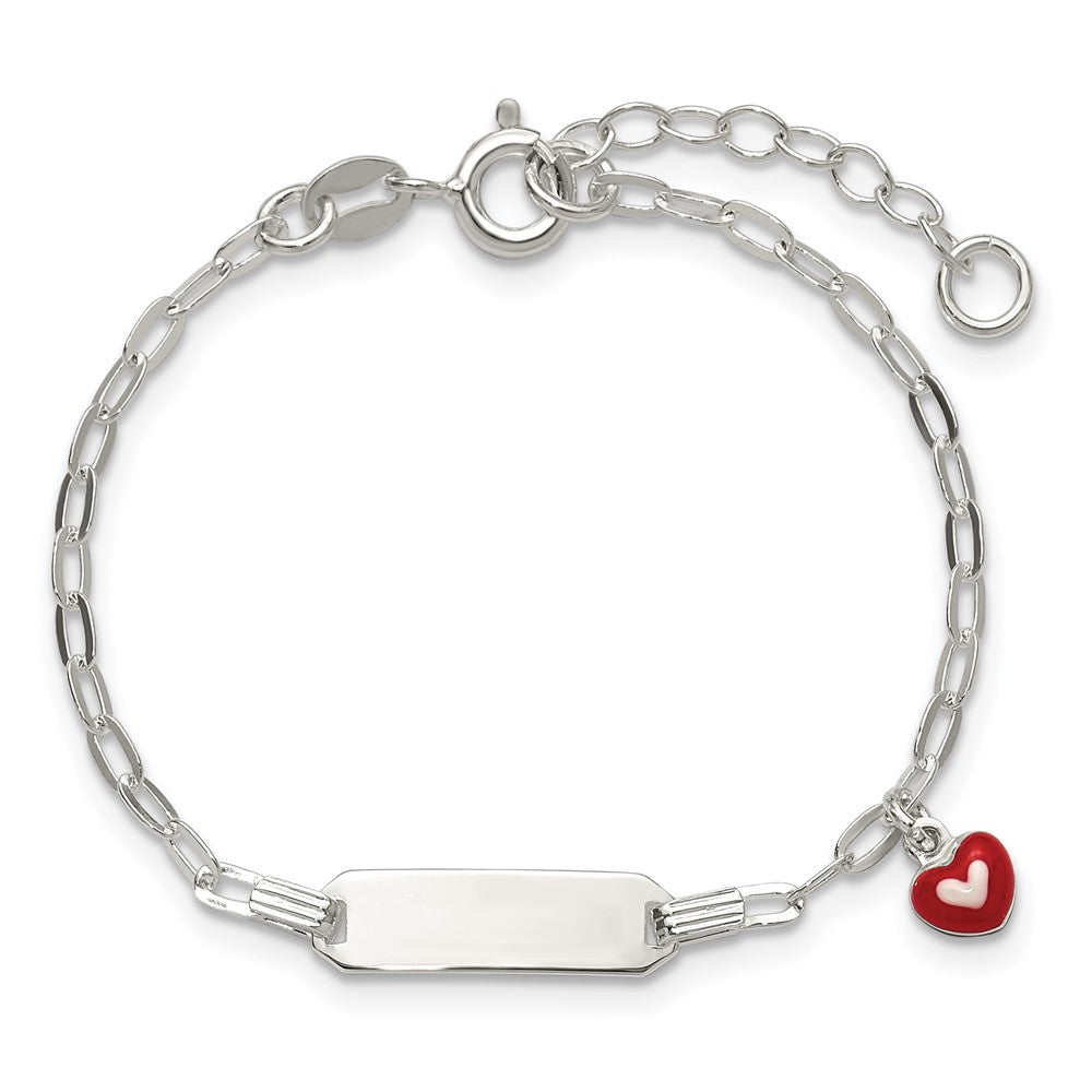SS Polished Enameled Heart w/ ext Children's ID Bracelet