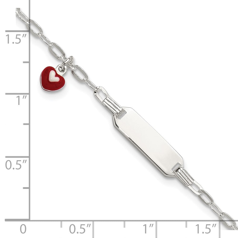 SS Polished Enameled Heart w/ ext Children's ID Bracelet