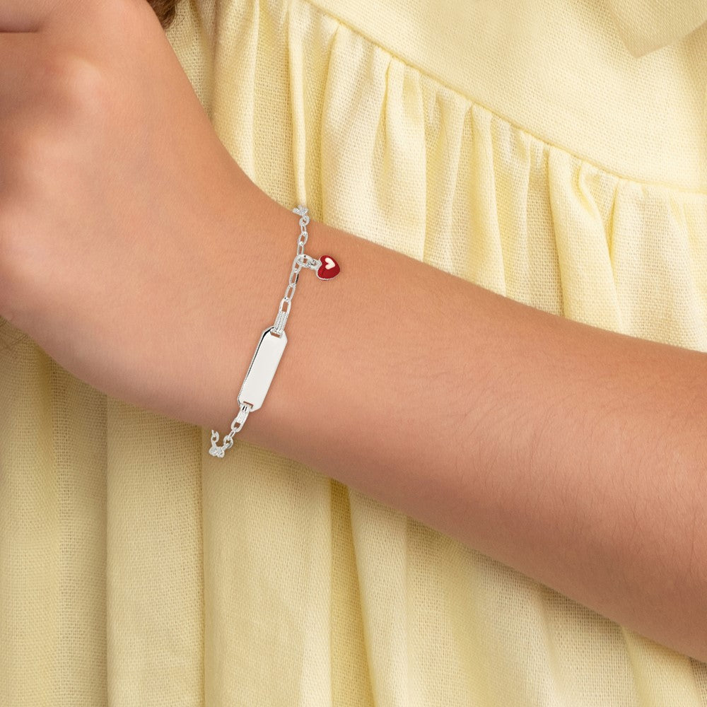 SS Polished Enameled Heart w/ ext Children's ID Bracelet
