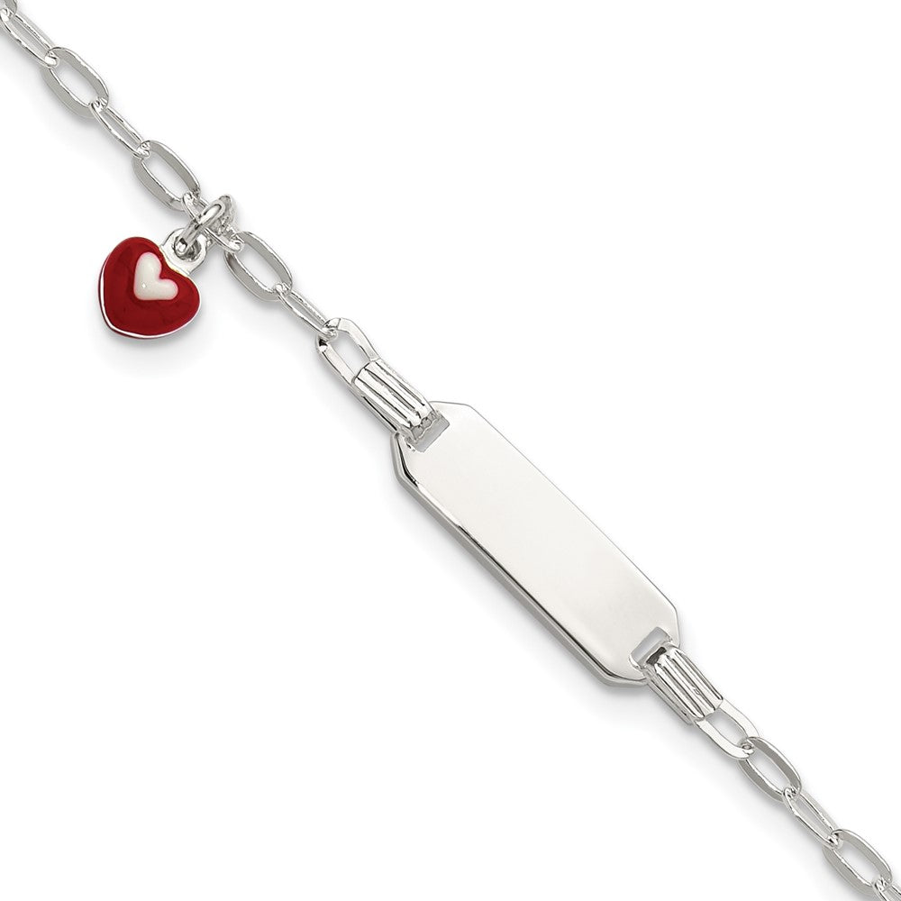 SS Polished Enameled Heart w/ ext Children's ID Bracelet