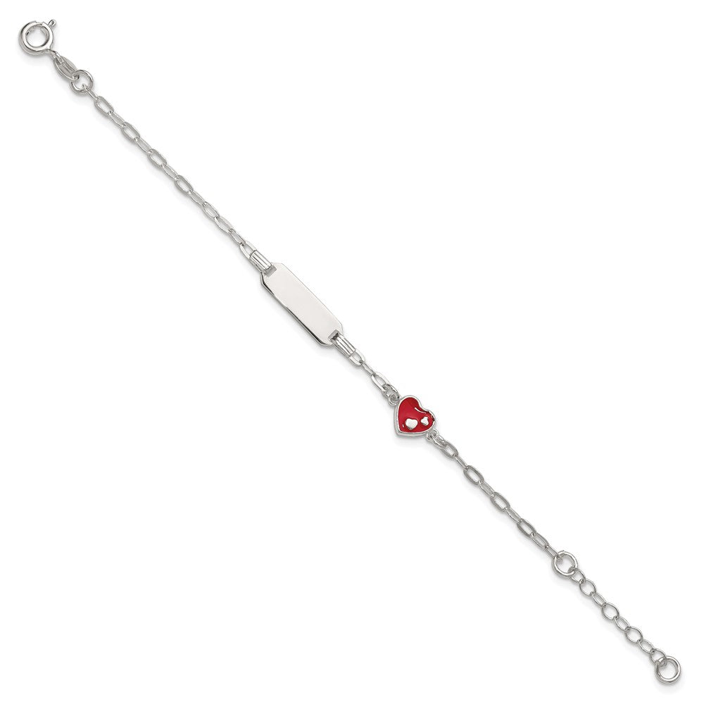 SS Polished Enameled Heart w/ ext Children's ID Bracelet