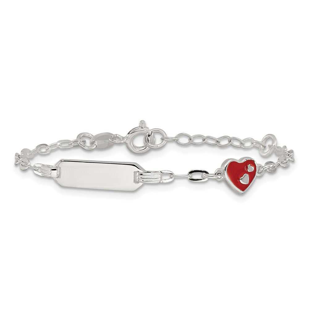 SS Polished Enameled Heart w/ ext Children's ID Bracelet