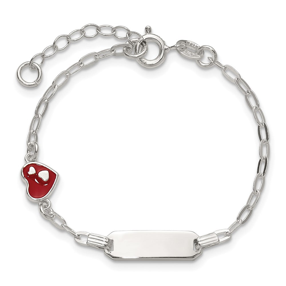 SS Polished Enameled Heart w/ ext Children's ID Bracelet