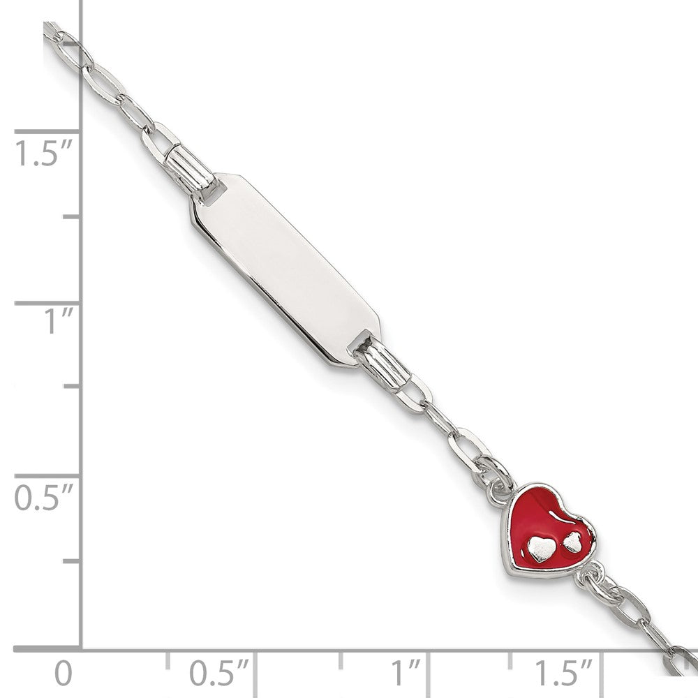 SS Polished Enameled Heart w/ ext Children's ID Bracelet