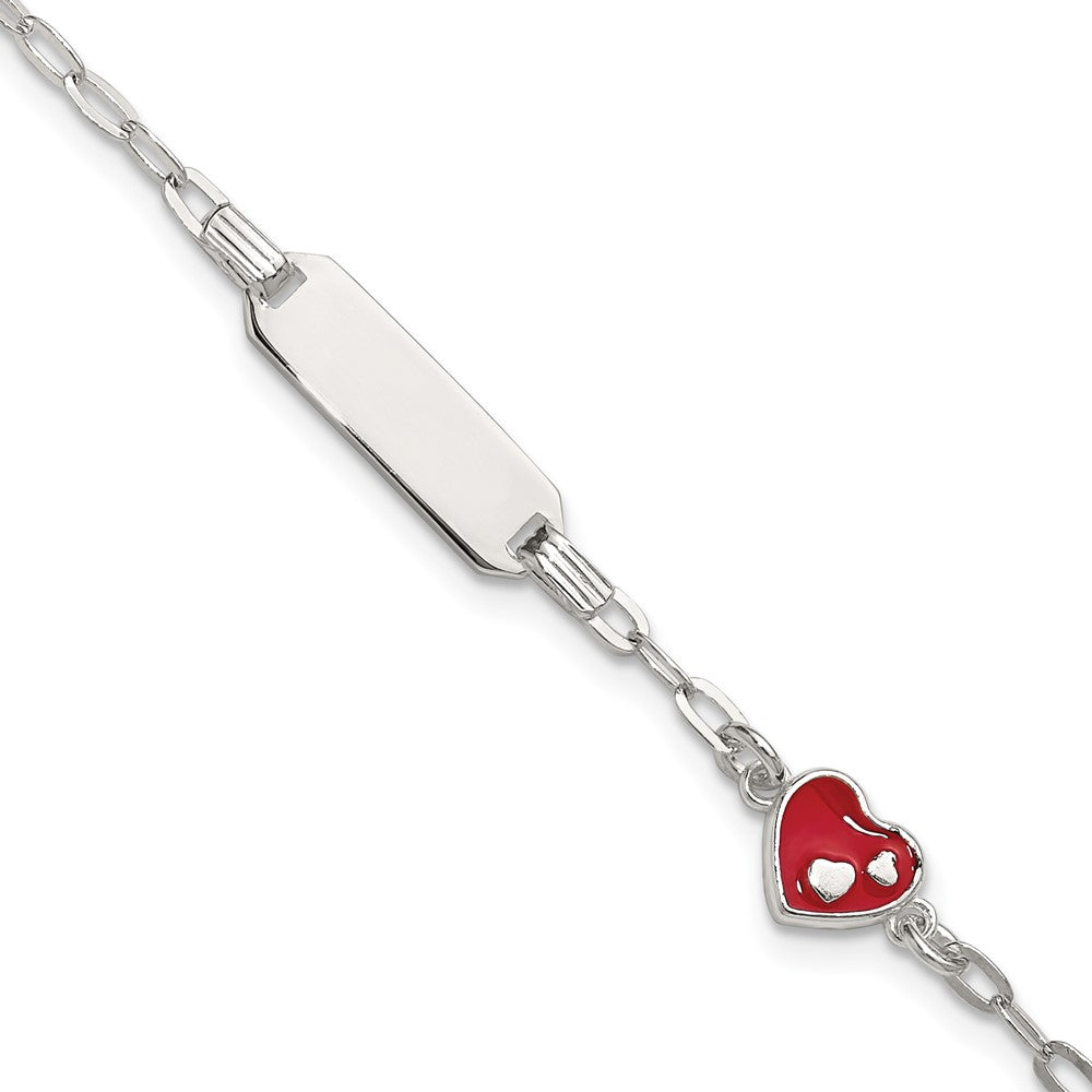 SS Polished Enameled Heart w/ ext Children's ID Bracelet