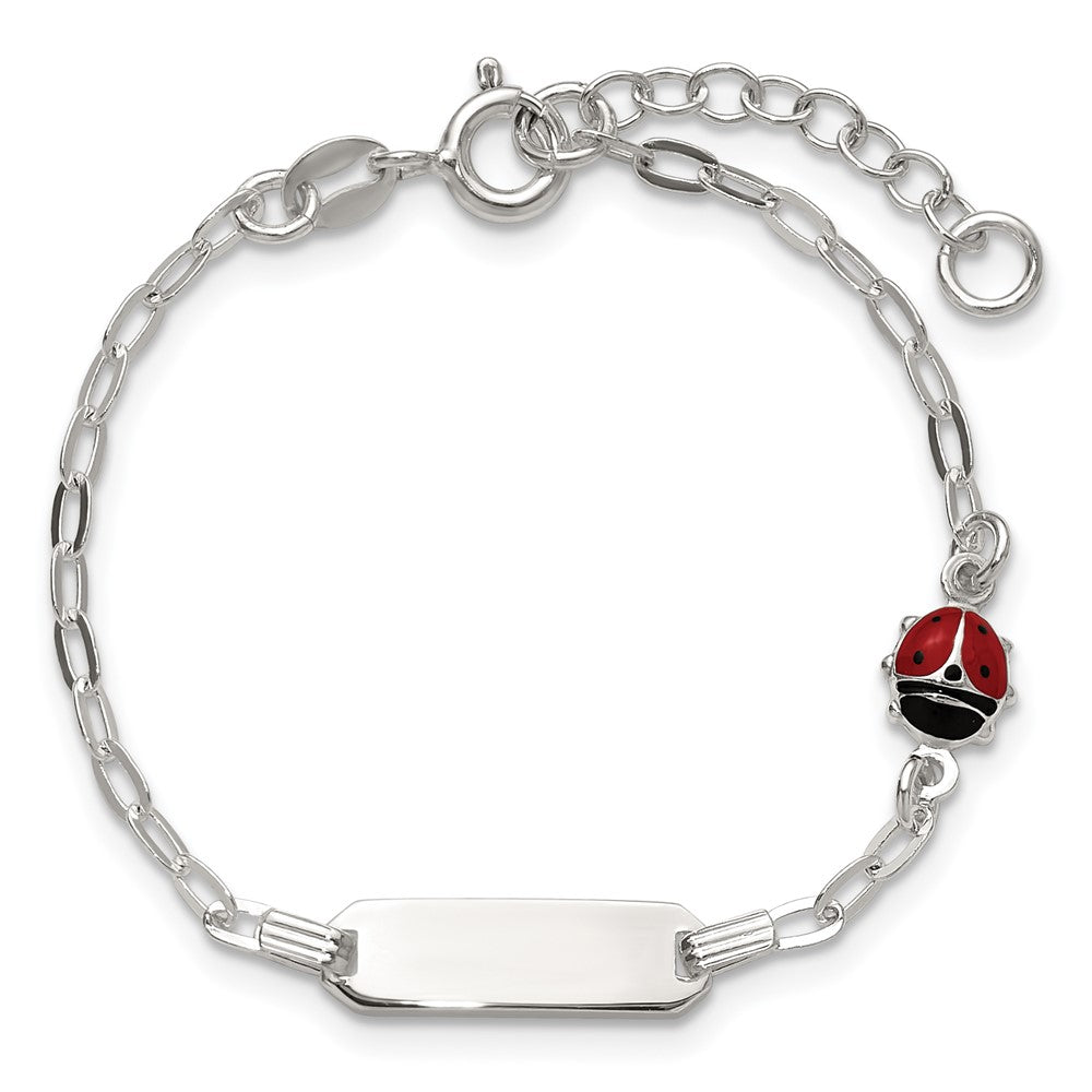 SS Polished Enameled Ladybug 6in w/1in ext Children's ID Bracelet