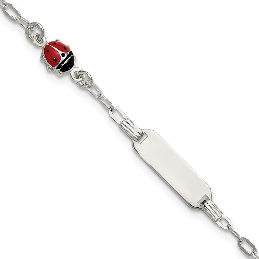 SS Polished Enameled Ladybug 6in w/1in ext Children's ID Bracelet