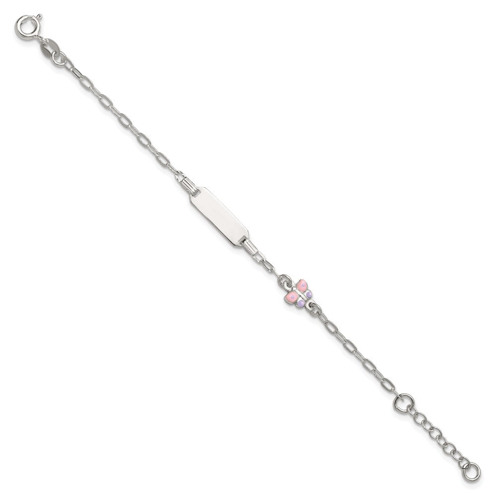 SS Polished Enameled Butterfly 5in w/1in ext Children's ID Bracelet