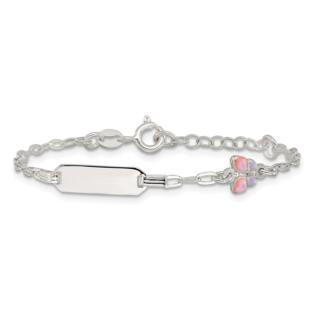 SS Polished Enameled Butterfly 5in w/1in ext Children's ID Bracelet