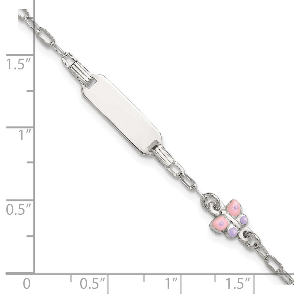 SS Polished Enameled Butterfly 5in w/1in ext Children's ID Bracelet