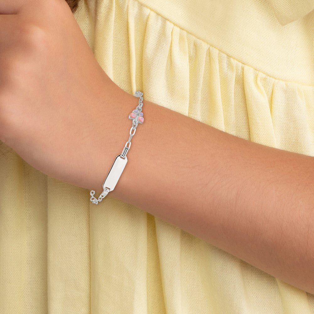 SS Polished Enameled Butterfly 5in w/1in ext Children's ID Bracelet