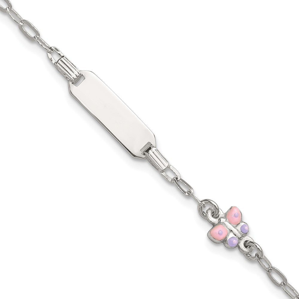 SS Polished Enameled Butterfly 5in w/1in ext Children's ID Bracelet