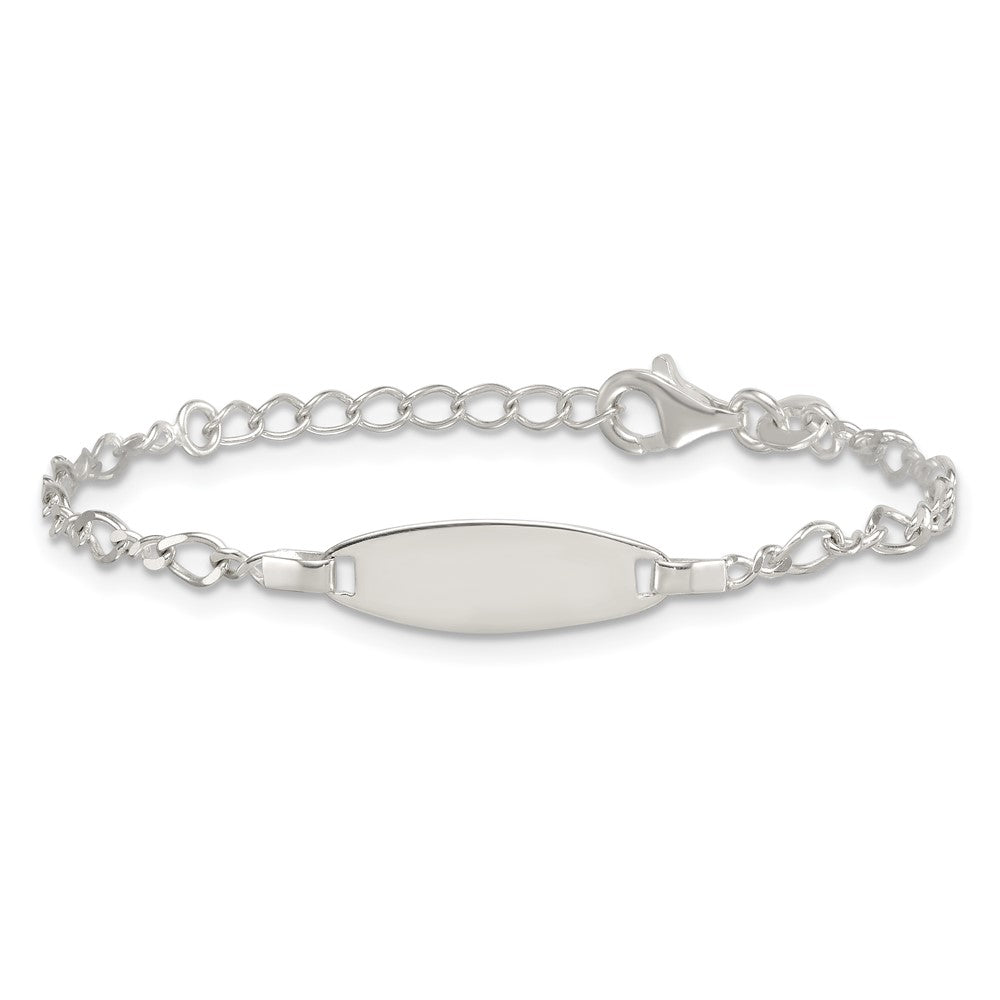 Sterling Silver Polished Fancy Link 5in w/ 1in Ext Children's ID Bracelet