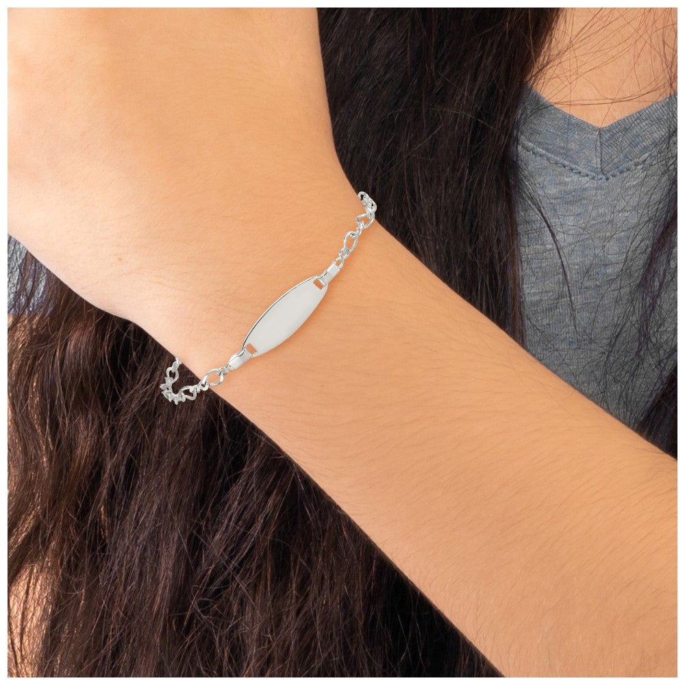 Sterling Silver Polished Fancy Link 5in w/ 1in Ext Children's ID Bracelet