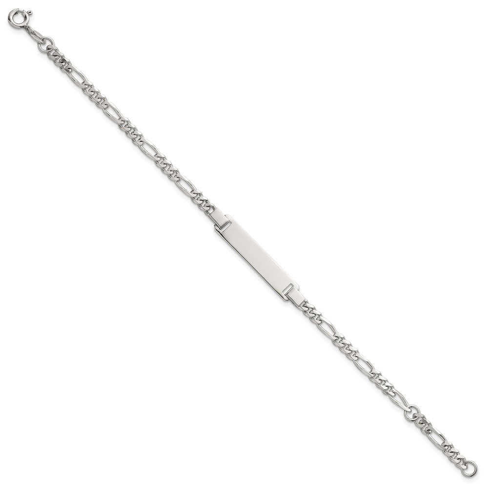 Sterling Silver Polished Figaro Link w/ Ext Children's ID Bracelet