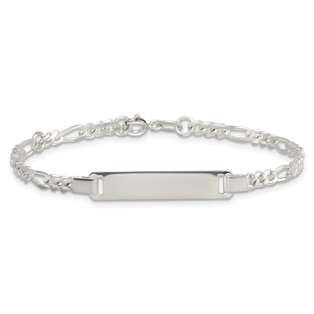 Sterling Silver Polished Figaro Link w/ Ext Children's ID Bracelet