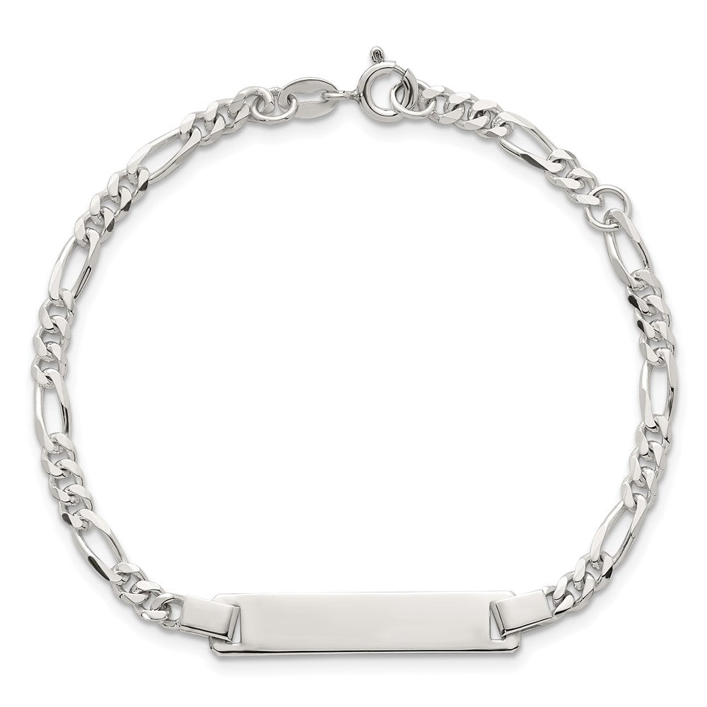Sterling Silver Polished Figaro Link w/ Ext Children's ID Bracelet