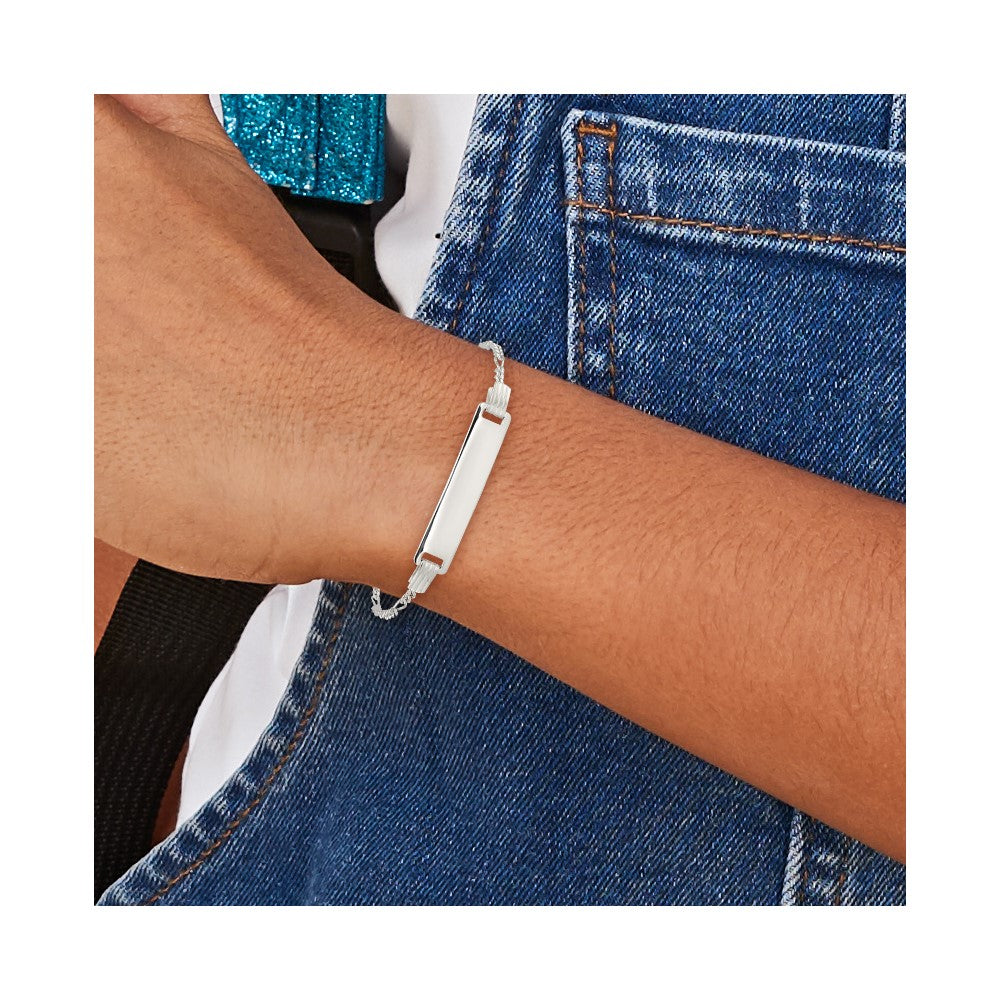 Sterling Silver Engraveable Childrens ID on Figaro Link Bracelet