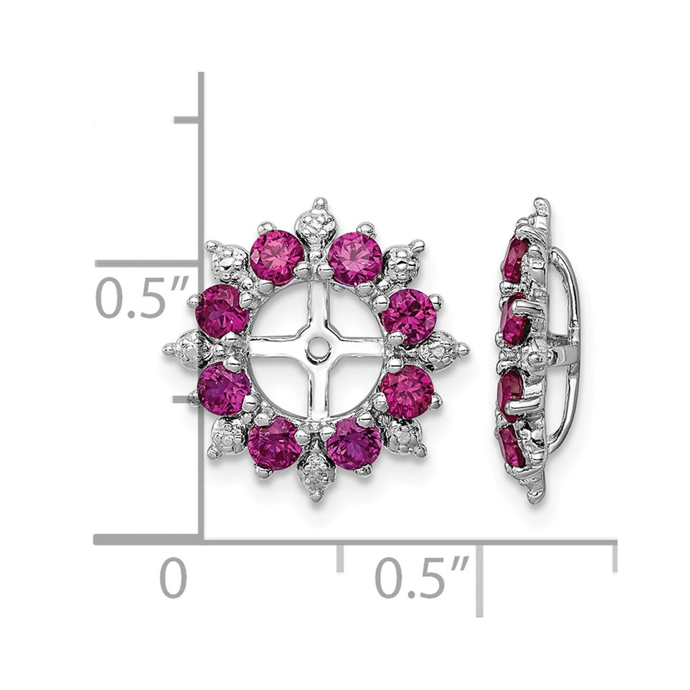Sterling Silver Rhodium Diam. & Created Ruby Earring Jacket
