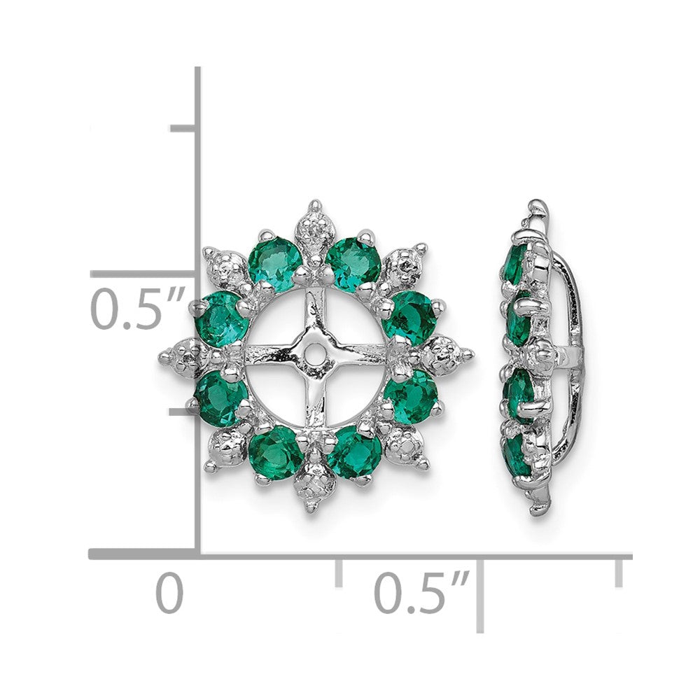 Sterling Silver Rhodium Diam. & Created Emerald Earring Jacket