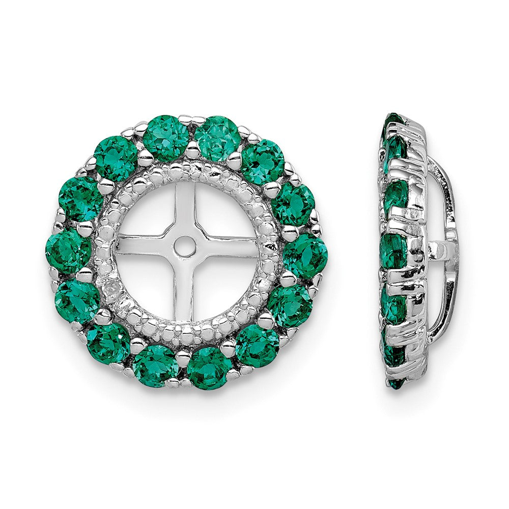 Sterling Silver Rhodium Diam. & Created Emerald Earring Jacket
