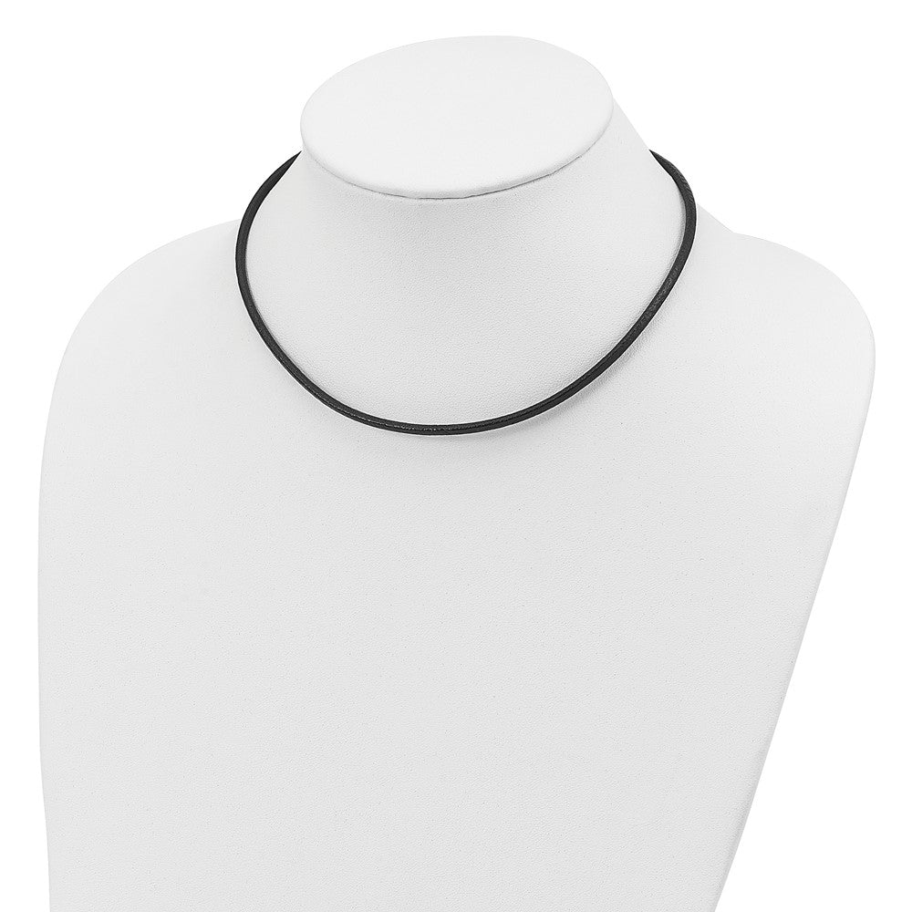 Sterling Silver Rhodium-plated 3mm Black Leather Necklace