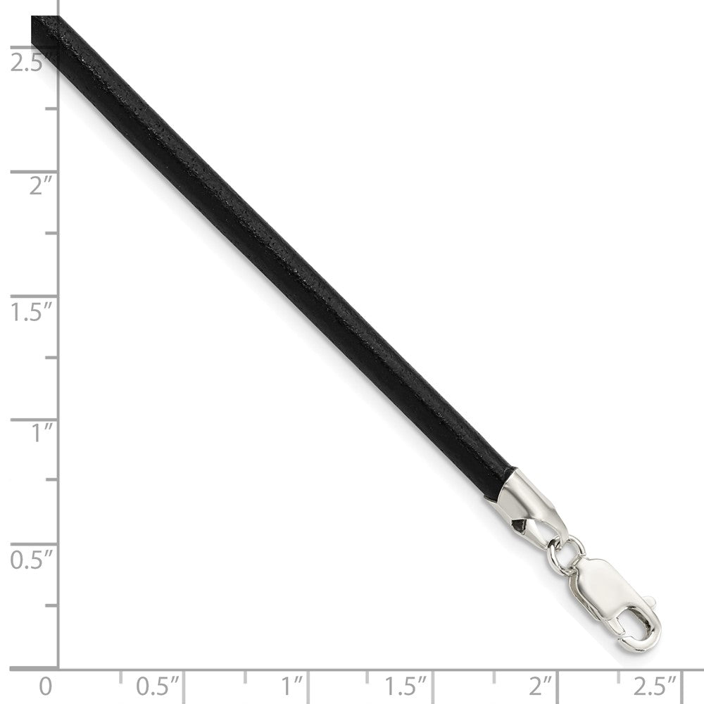 Sterling Silver 4mm Black Leather Necklace