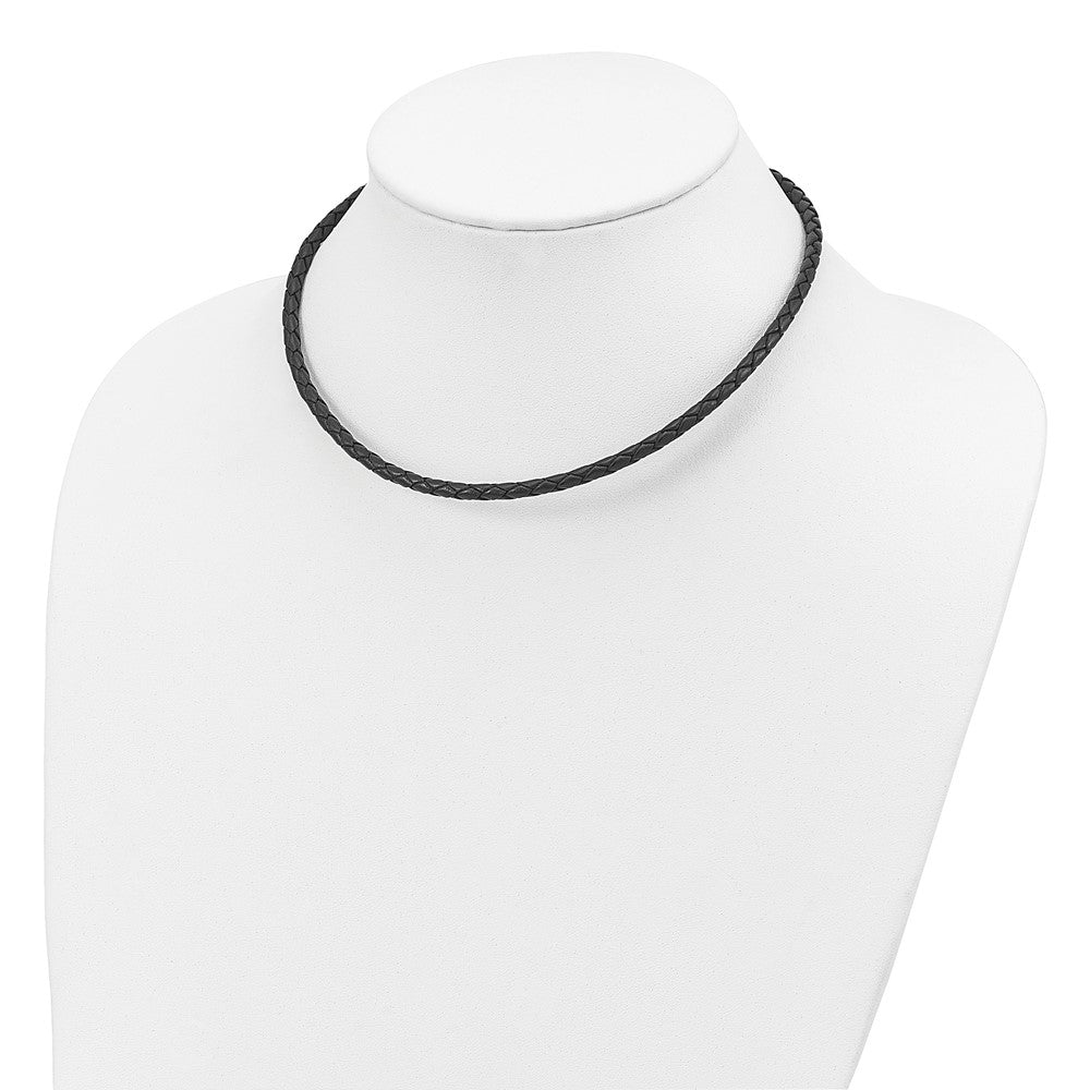 Sterling Silver 4mm Black Leather Braided Necklace
