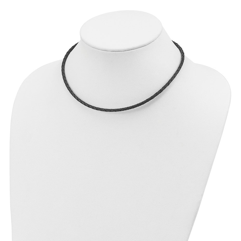Sterling Silver 3mm Black Leather Braided Necklace