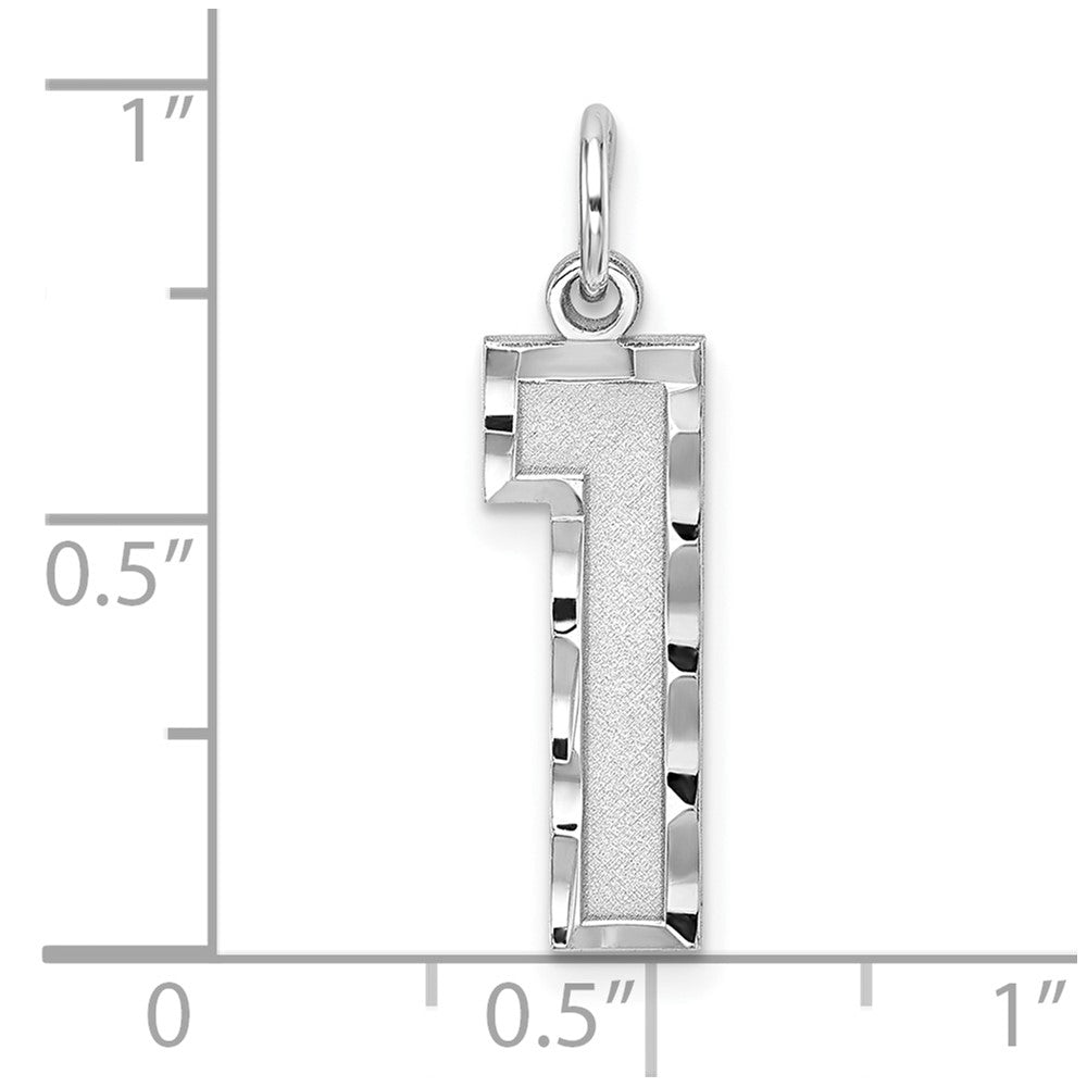 Sterling Silver Rhodium-plated Large Diamond-cut #1 Charm