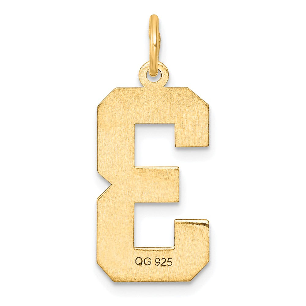 Sterling Silver Gold-plated Large Diamond-cut #3 Charm