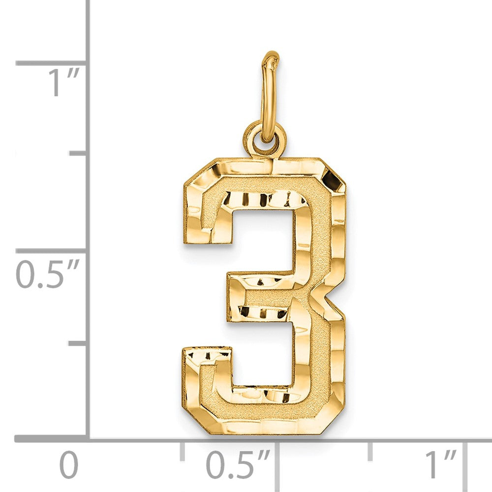 Sterling Silver Gold-plated Large Diamond-cut #3 Charm