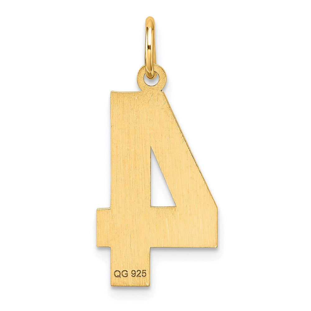 Sterling Silver Gold-plated Large Diamond-cut #4 Charm