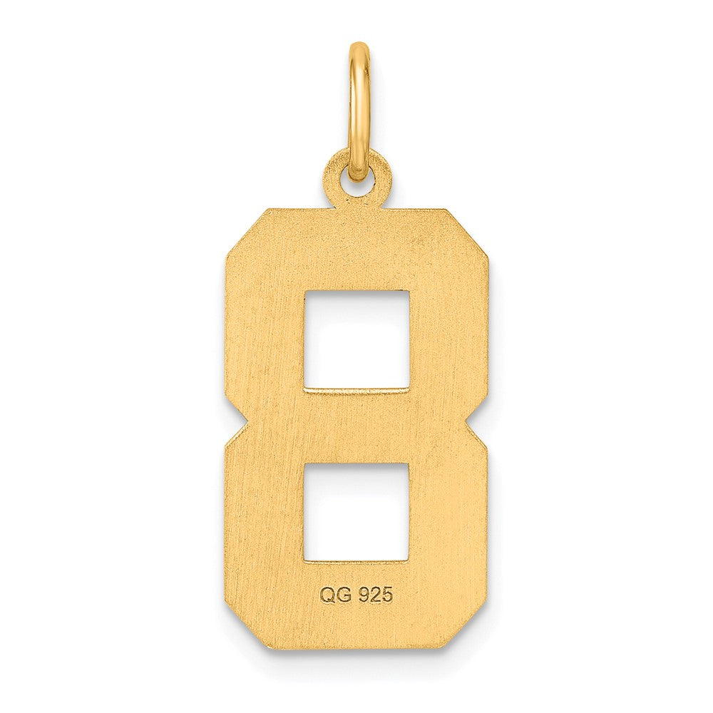 Sterling Silver Gold-plated Large Diamond-cut #8 Charm