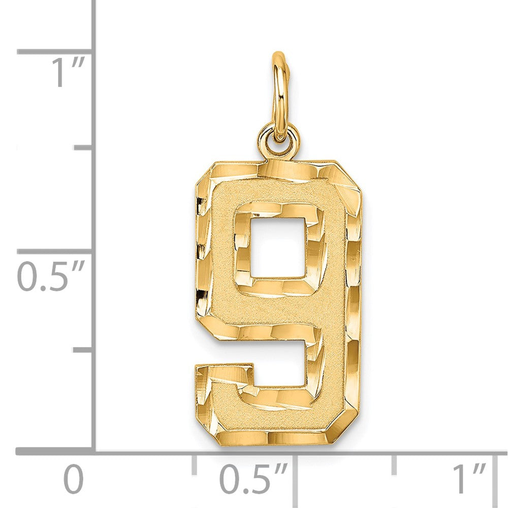 Sterling Silver Gold-plated Large Diamond-cut #9 Charm