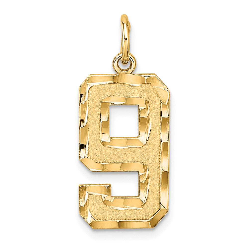 Sterling Silver Gold-plated Large Diamond-cut #9 Charm