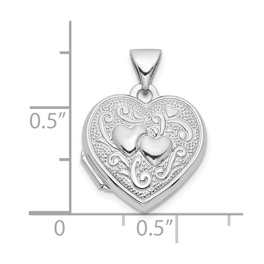 Sterling Silver Rhodium-plated Double Hearts 15mm Heart Locket