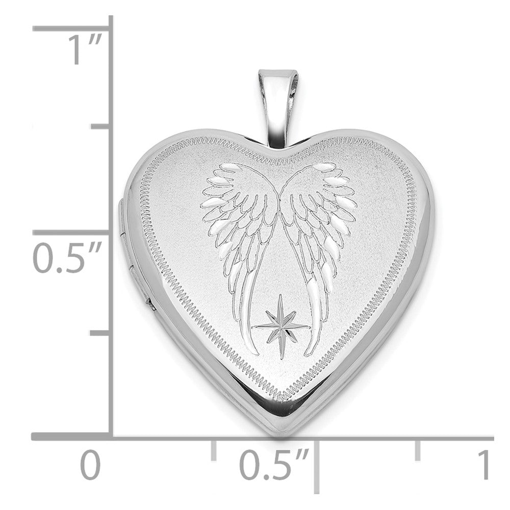 Sterling Silver RH-plated Satin/Polished Angel Wings 20mm Heart Locket